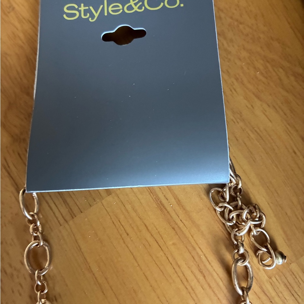Style & Co Gold Tone Chain Necklace with Pink Pendant - Picture 5 of 5